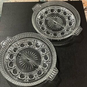 Set of 2 Indiana Glass Federal Glass Divided Relish Tray with Handles Trinket